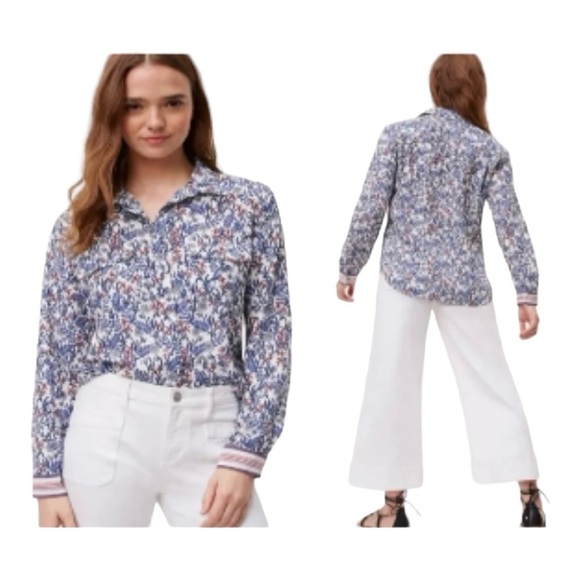 Ann Taylor Loft White  Floral Long Sleeve Top - Picture 1 of 12